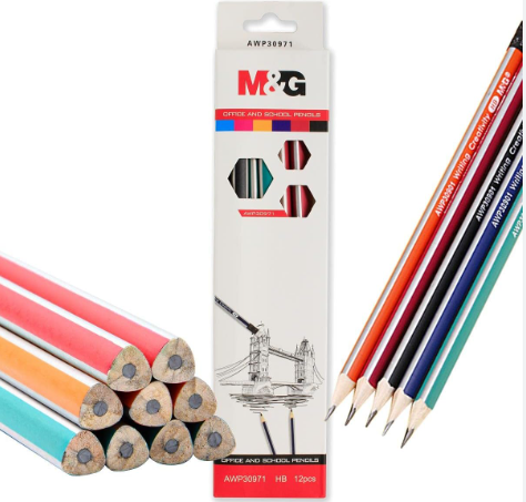 M&G Triangular HB Graphite Pencil with Eraser Top, (1 Pack of 12 Pieces) Ergonomic Wooden Pencils, Break-Resistant Smooth Writing for Kids, Toddlers Handwriting Practice, School & Office AWP30971.