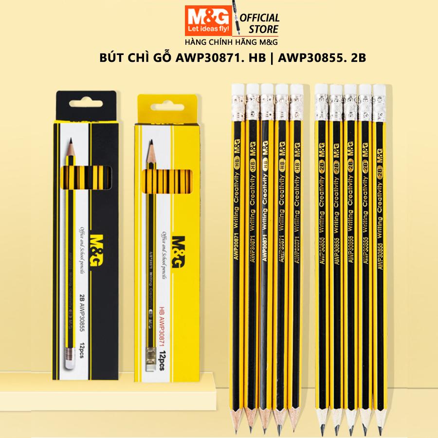 M&G HB Yellow Pencil with Eraser Top, (1 Pack Box = 12 pieces), Break-Resistant Lead, Smooth Writing Wooden Pencils for School, Office, and Sketching, Model AWP30871.
