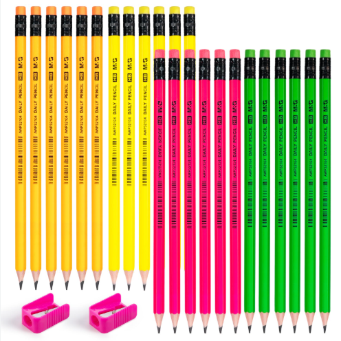M&G Daily HB Neon Colorful Pencil (1 Pack = 12 Pieces) With Rubber, Hexagonal Wooden Writing Pencils Bulk Pack, Smooth Everyday Pencils for Office, School Classroom, and Stationery, AWP32104.