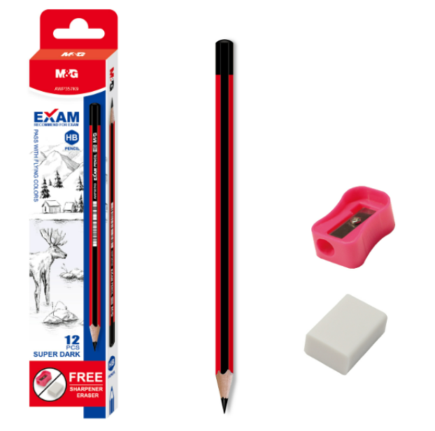 M&G K9 Exam HB Graphite Pencil (1 Pack = 12 Pieces), High-Density OMR Scan Sheet Testing Pencils, Hexagonal Wooden School Examination & Office Writing Pencils, Model AWP357K9