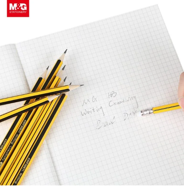 M&G HB Yellow Pencil with Eraser Top, (1 Pack Box = 12 pieces), Break-Resistant Lead, Smooth Writing Wooden Pencils for School, Office, and Sketching, Model AWP30871.