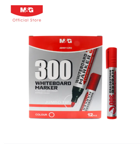 M&G Economical Jumbo Dry Erase Whiteboard Marker 300 Bullet Tip, (1 pack 12 pieces), Budget Friendly Low Odor White Board Marker Pens for Classroom School Office Home Presentation, AWMY22R2.
