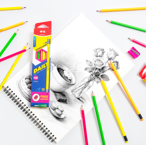 M&G Daily HB Neon Colorful Pencil (1 Pack = 12 Pieces) With Rubber, Hexagonal Wooden Writing Pencils Bulk Pack, Smooth Everyday Pencils for Office, School Classroom, and Stationery, AWP32104.