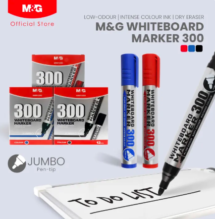 M&G Economical Jumbo Dry Erase Whiteboard Marker 300 Bullet Tip, (1 pack 12 pieces), Budget Friendly Low Odor White Board Marker Pens for Classroom School Office Home Presentation, AWMY22R2.