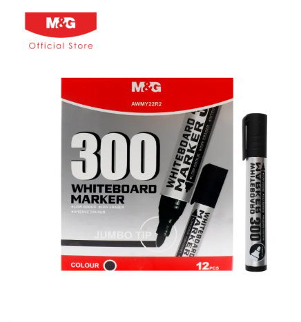 M&G Economical Jumbo Dry Erase Whiteboard Marker 300 Bullet Tip, (1 pack 12 pieces), Budget Friendly Low Odor White Board Marker Pens for Classroom School Office Home Presentation, AWMY22R2.