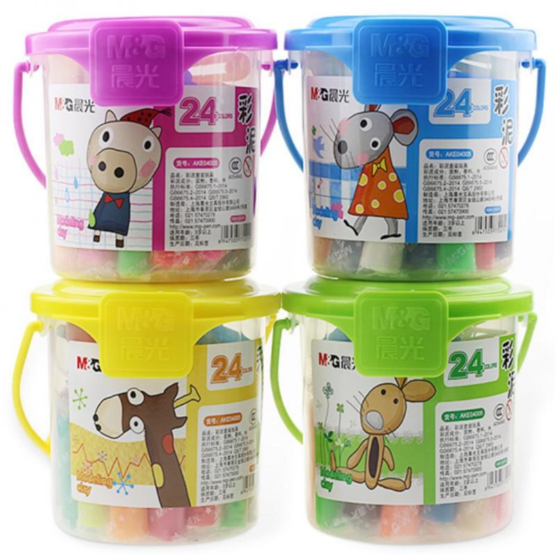 M&G 24 Color Modeling Clay Bucket (24 Pieces) – Deluxe Non-Toxic Creative Dough Kit with Storage Pail, Large Variety Set for Arts, Crafts & School Projects AKE04468.