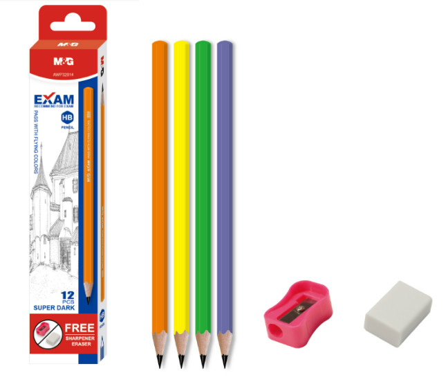 M&G Exam HB Neon Graphite Pencil (1 Pack = 12 Pieces), High-Density OMR Scan Sheet Testing Pencils, Hexagonal Wooden School Examination & Office Drafting Pencils, Model AWP32014