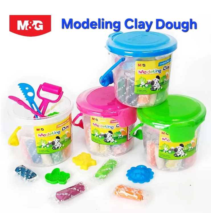M&G 24 Color Modeling Clay Bucket (24 Pieces) – Deluxe Non-Toxic Creative Dough Kit with Storage Pail, Large Variety Set for Arts, Crafts & School Projects AKE04468.