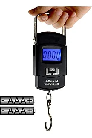50Kgs electronic portable scale weighing machine with lcd digital display + Batteries Digital Luggage Scale Professional Suitcase Travel Bag Hanging Scales Weight Balance with Tape Measure Backlight