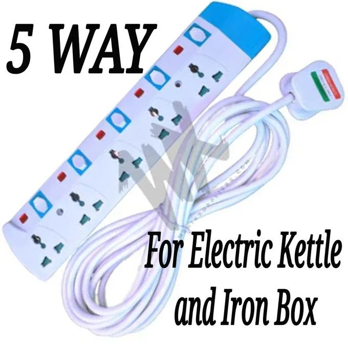 Power King Fridge, Tv , Iron Box And Electric Kettle Support Heavy Duty 5 Way Power Extension Cable