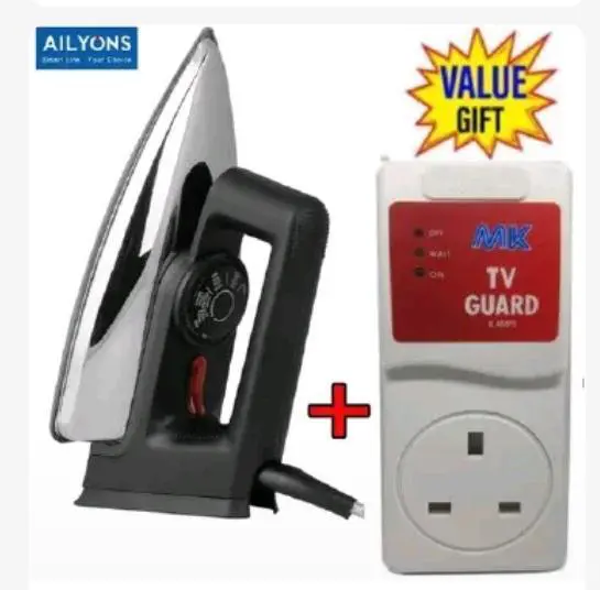 AILYONS Electric Dry Iron Box - Non-Stick Aluminum Sole Plate, Temperature Control + FREE MK Durable Tv Guard