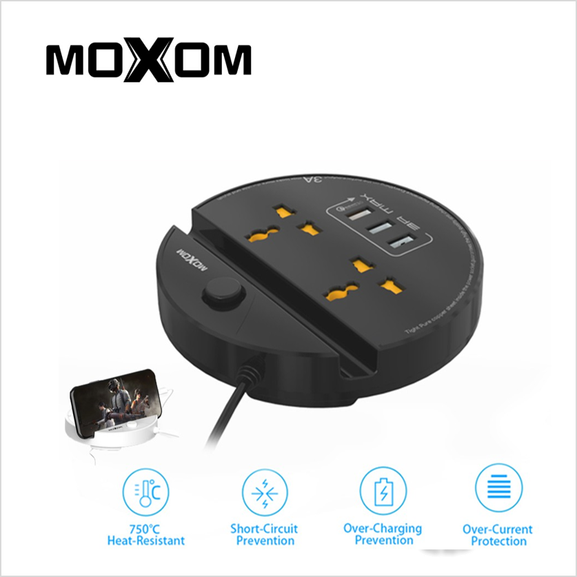 Moxom MX-ST02 Multi Function Universal Power Socket with USB Ports Surge Protection Wall Charger for Home Office Travel Use