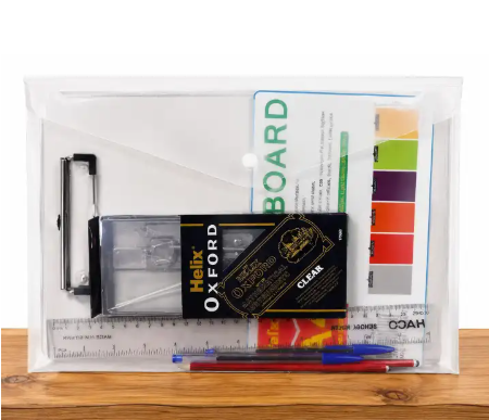 KPSEA EXAM PACKAGE - Comprising of a clipboard,2 original HB pencils,2 Bic pens,a 30 centimetre ruler,a oxford clear mathematical set and a clear bag.
