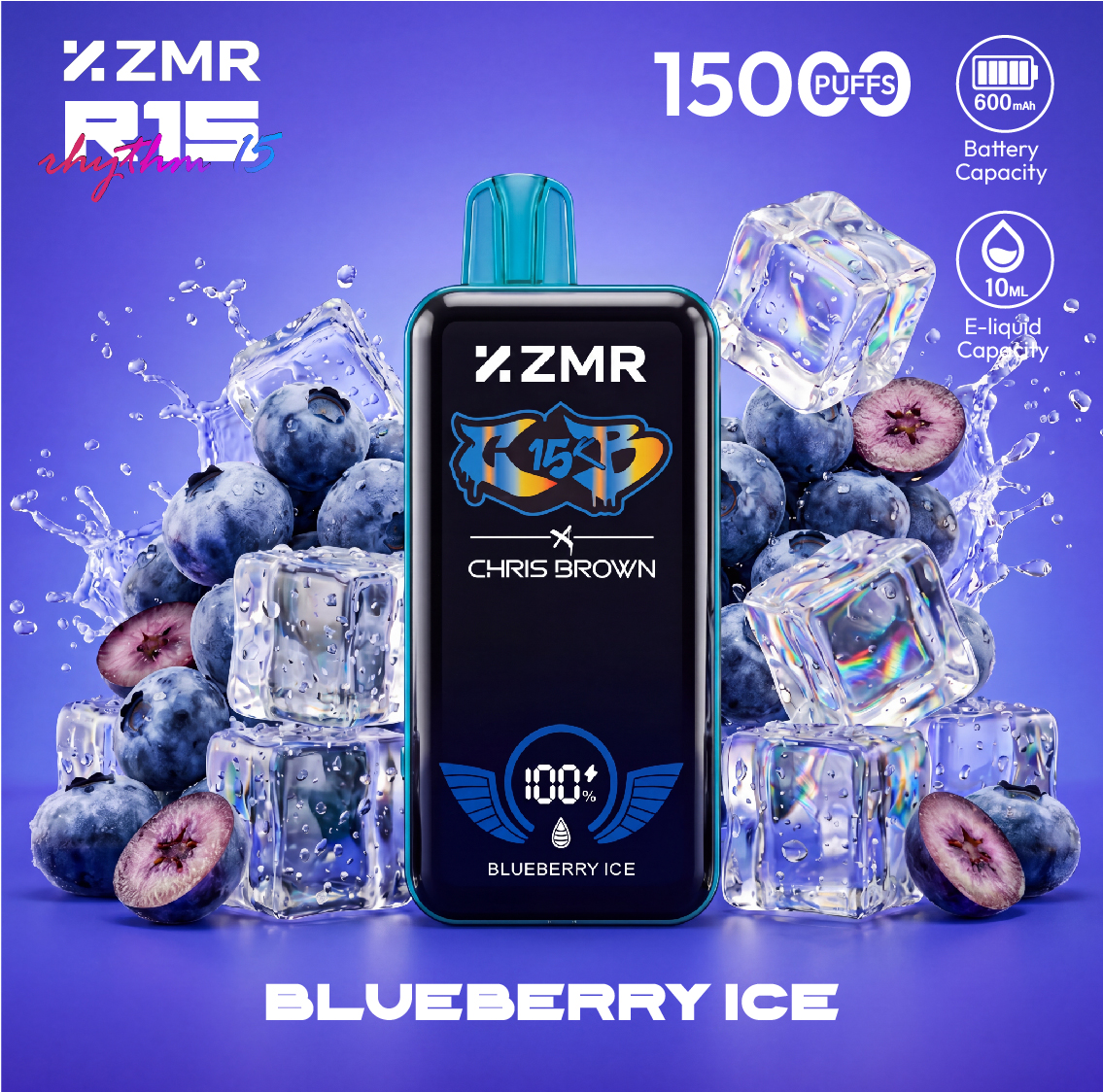 15000 Puffs ZMR R15 Blueberry Ice Flavor Disposable Vape – long battery life vape mod , Wireless Charging，Best Flavor kenya，great price vape，Nairobi Warehouse Shipping