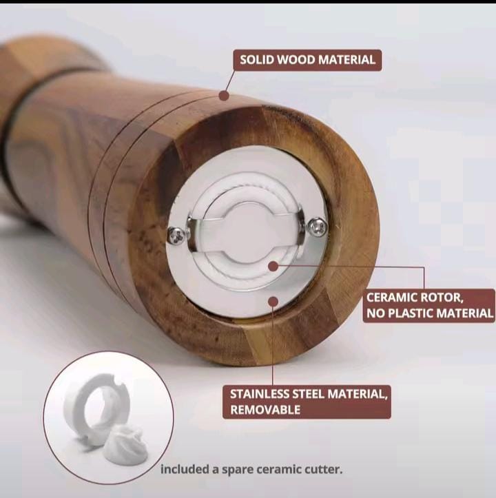 Manual Wooden Pepper Grinder – Adjustable Salt, Spice & Pepper Mill Crusher for Kitchen Cooking
