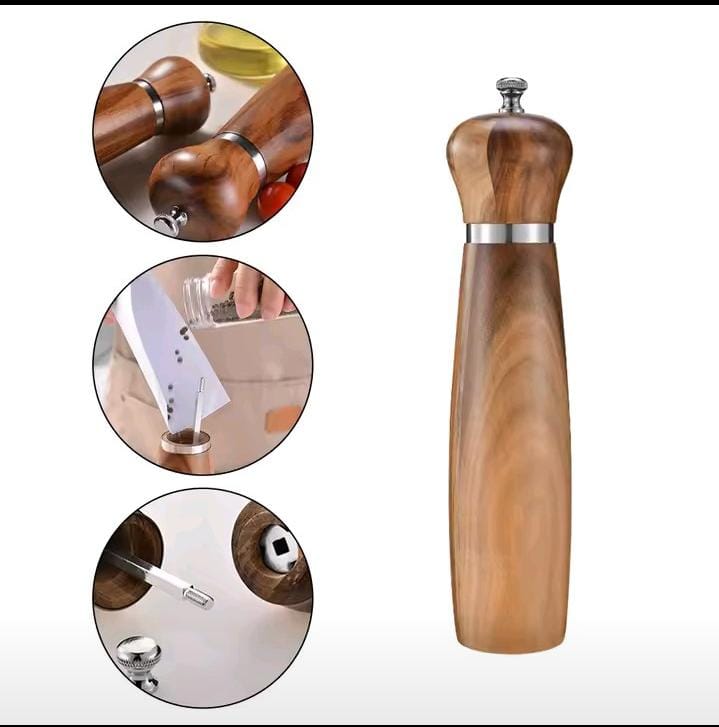 Manual Wooden Pepper Grinder – Adjustable Salt, Spice & Pepper Mill Crusher for Kitchen Cooking
