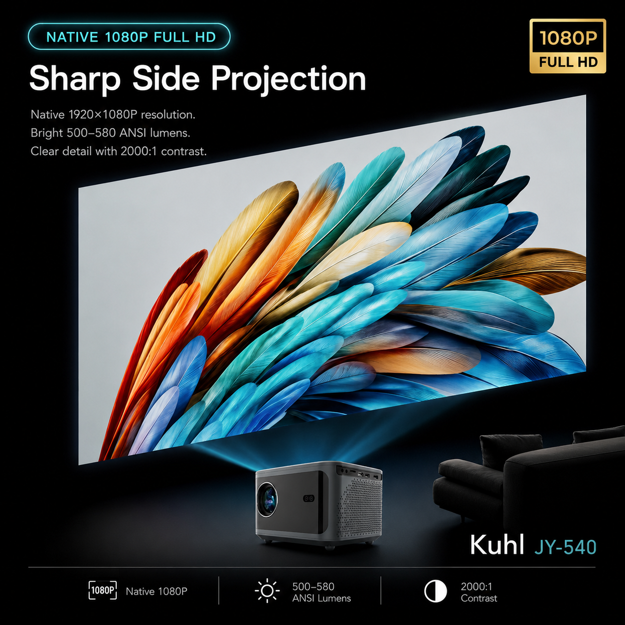 JY-540 Android 13 LED Projector 【1080P】 Full HD WiFi 5G Auto Keystone