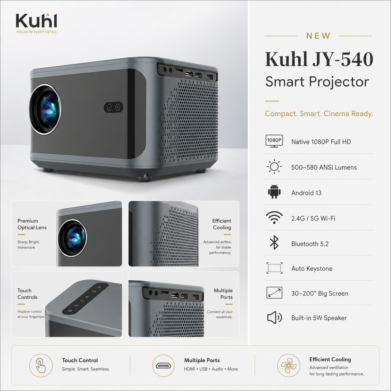 JY-540 Android 13 LED Projector 【1080P】 Full HD WiFi 5G Auto Keystone