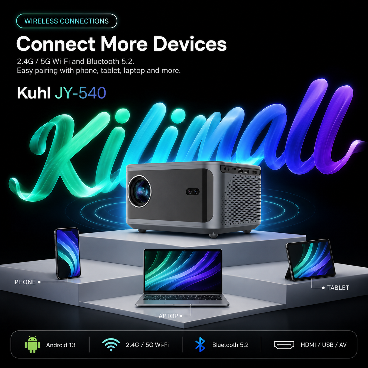 JY-540 Android 13 LED Projector 【1080P】 Full HD WiFi 5G Auto Keystone