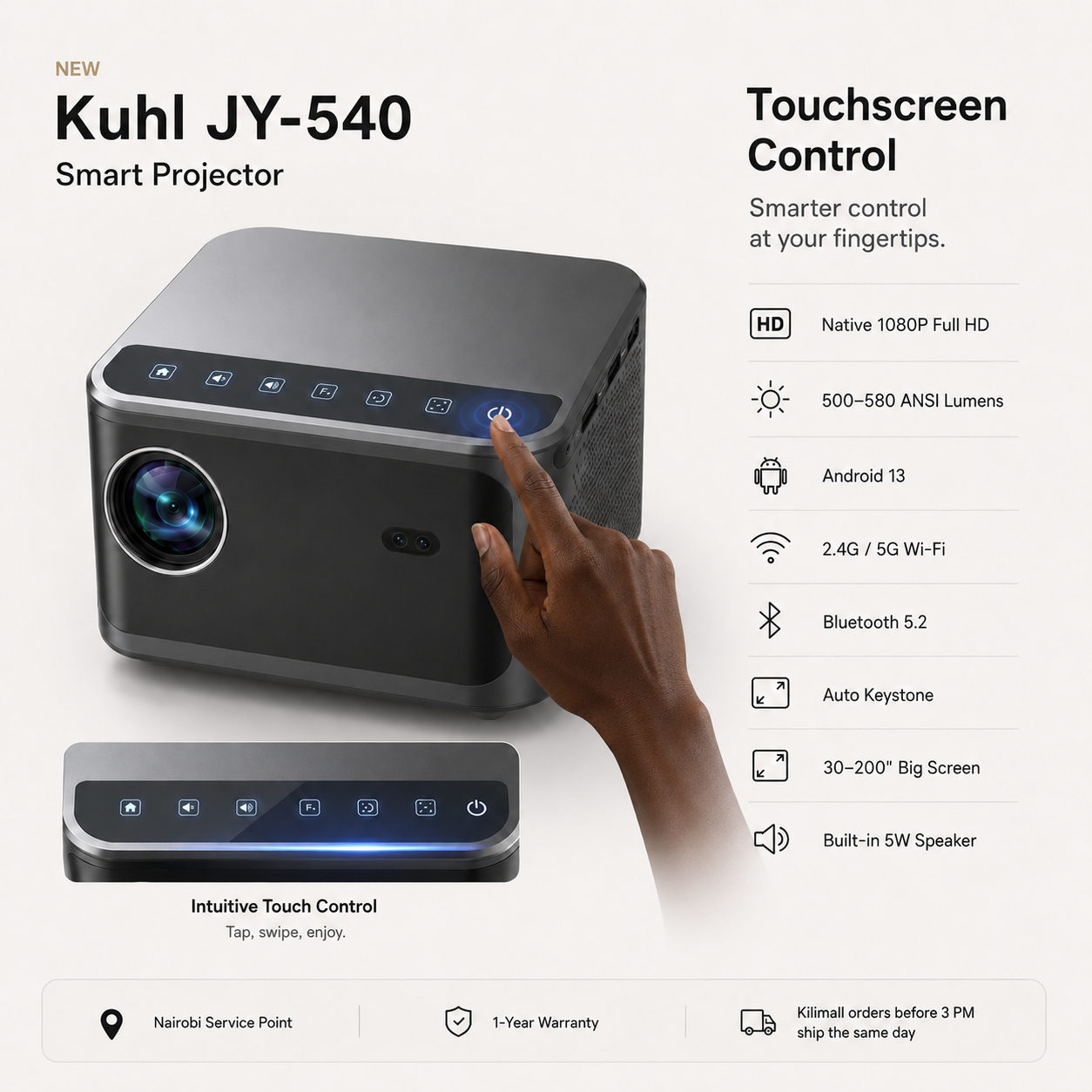 JY-540 Android 13 LED Projector 【1080P】 Full HD WiFi 5G Auto Keystone