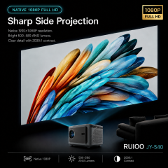 RUIOO Powerful Surround Stereo Sound Smart Projector, Android 13, 1080P, 5G WiFi, Auto Keystone, Built-in 5W Speaker, JY-540, 1-Year Warranty