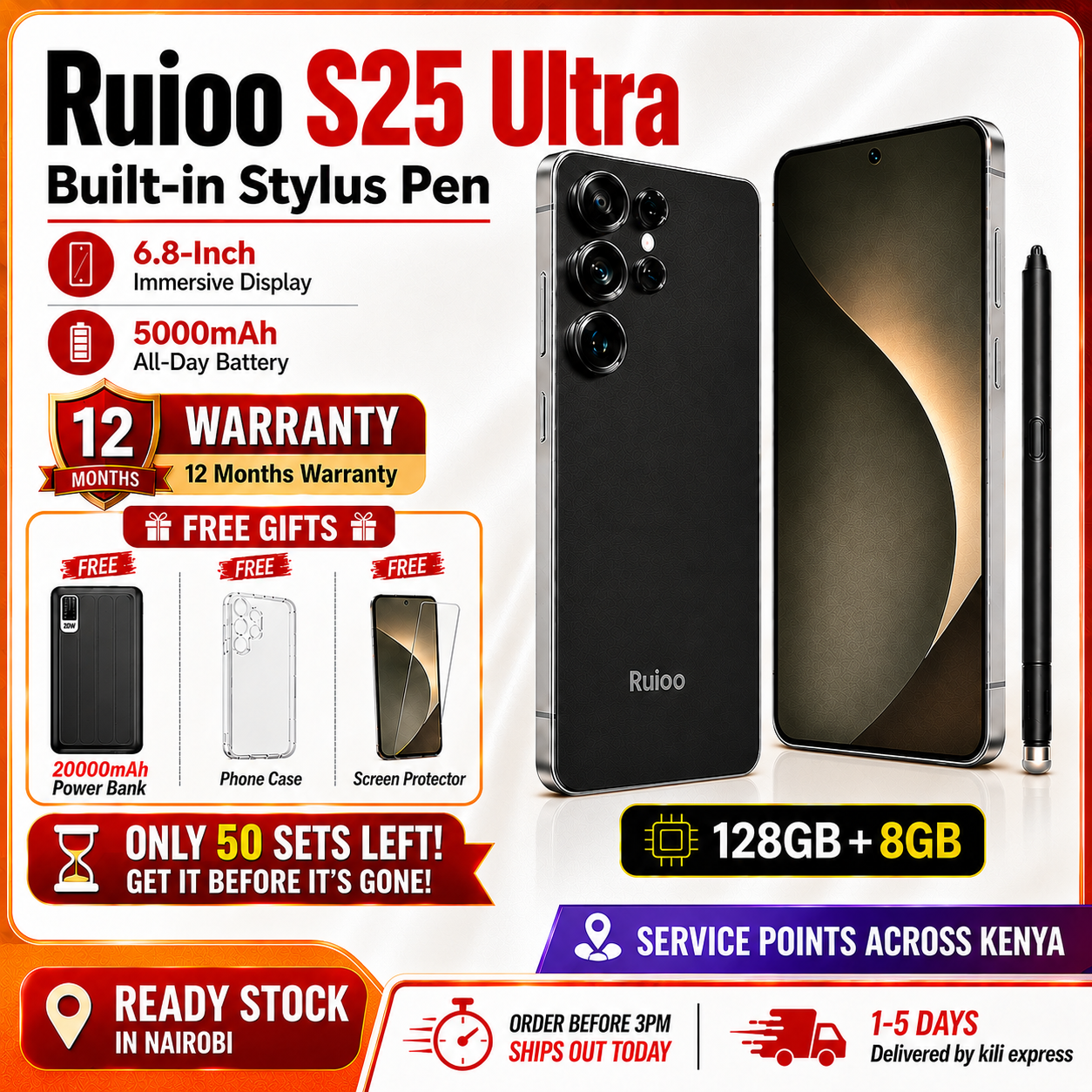 【Limited Offer】 NEW PHONE RUIOO S25 Ultra 
Built-in Stylus • 6.8" Display • 5000mAh
1 Year Warranty | Nairobi Stock