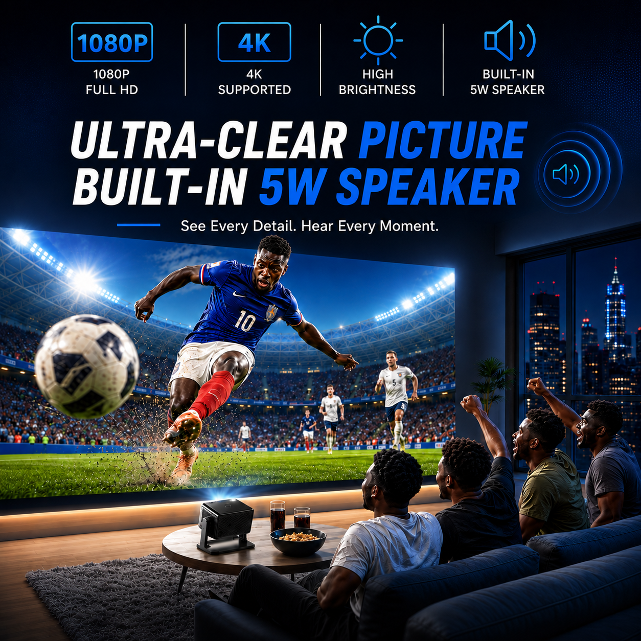 【Android 13 + 1080P】5G WiFi Smart Projector, Auto Keystone, Built-in 5W Speaker – JY-540-1year warranty