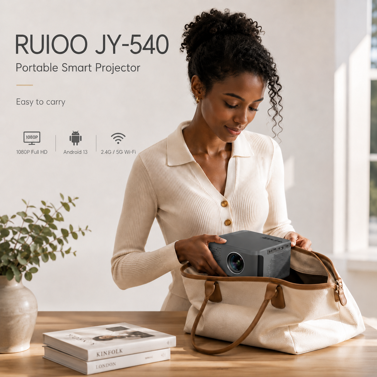 【Android 13 + 1080P】5G WiFi Smart Projector, Auto Keystone, Built-in 5W Speaker – JY-540-1year warranty
