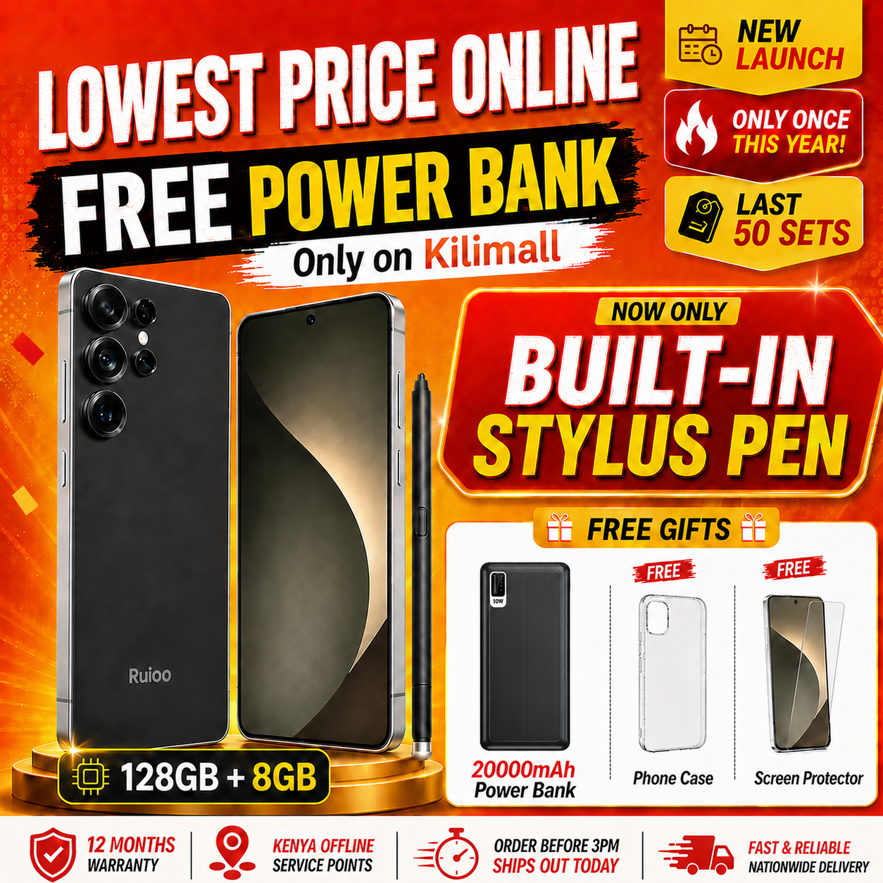 【Kilimall Exclusive】 NEW PHONE RUIOO S25 Ultra 5000mAh
Built-in Stylus • 6.8" Display • 8（4+4）GB + 128GB
1 Year Warranty | Nairobi Stock
