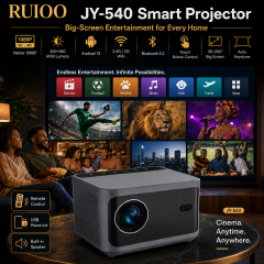 RUIOO Powerful Surround Stereo Sound Smart Projector, Android 13, 1080P, 5G WiFi, Auto Keystone, Built-in 5W Speaker, JY-540, 1-Year Warranty