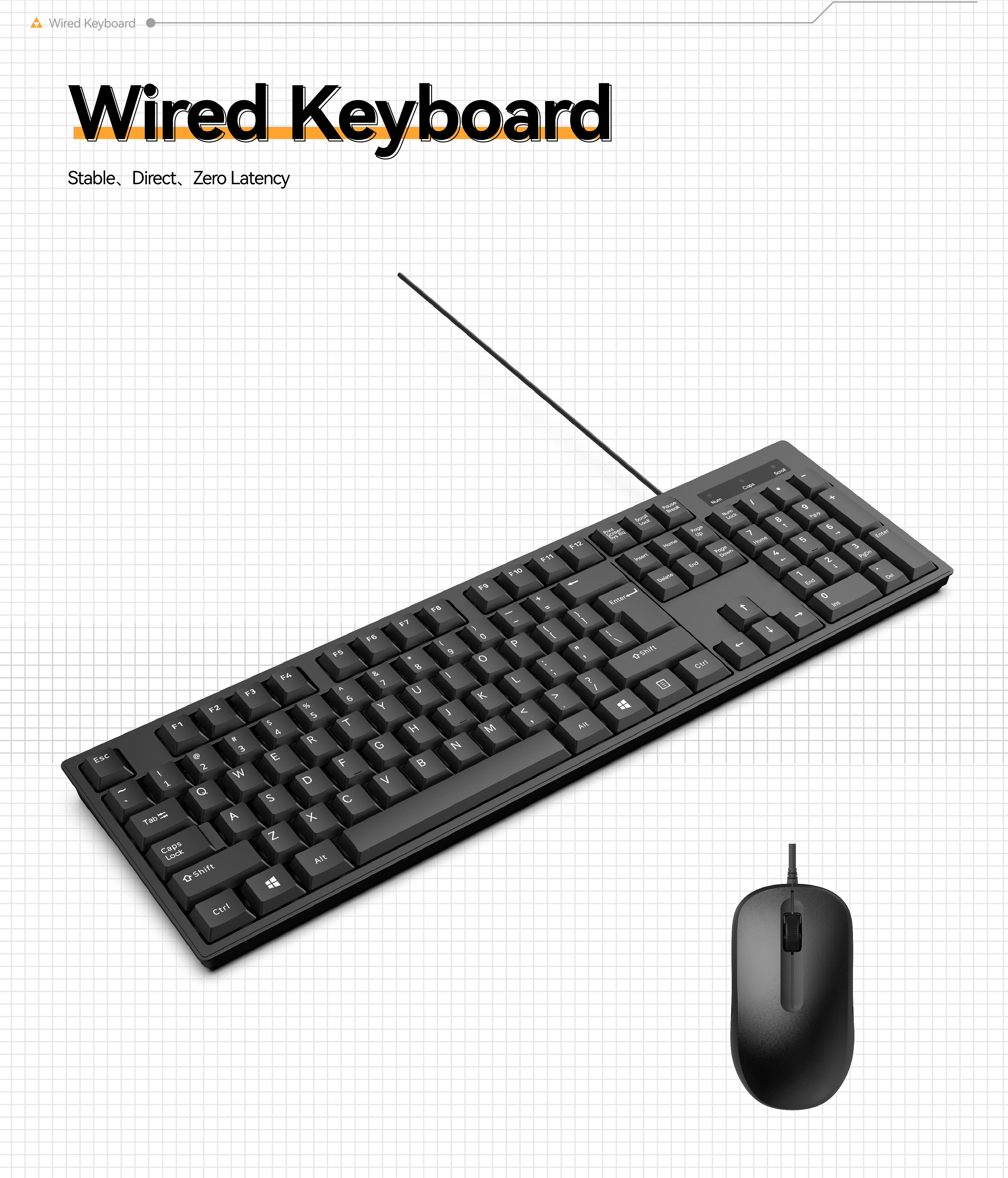 HP1700  Wired USB Keyboard and Mouse Combo, Full-Size Office Computer Keyboard with Number Pad for Laptop and Desktop, Black