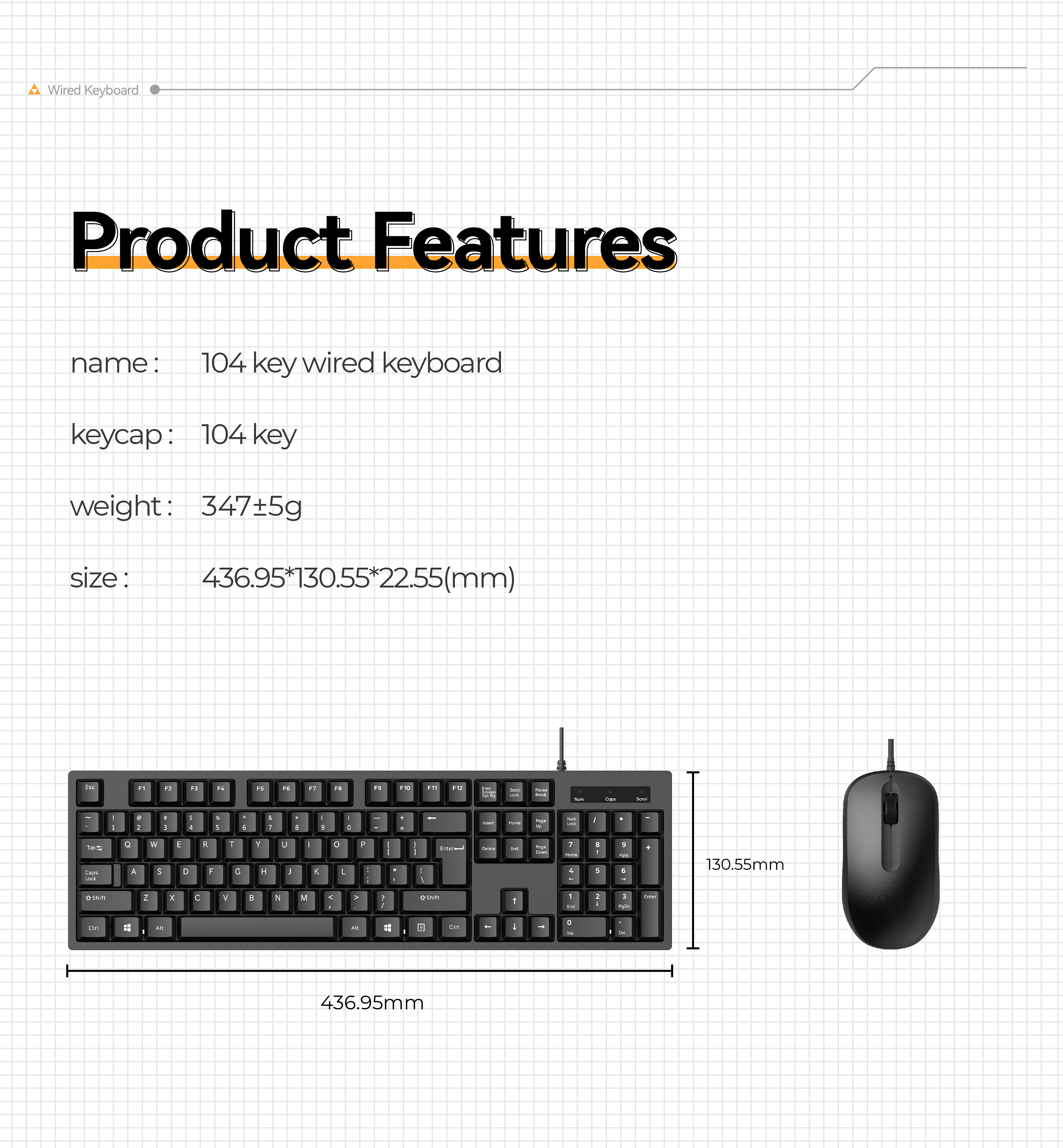 HP1700  Wired USB Keyboard and Mouse Combo, Full-Size Office Computer Keyboard with Number Pad for Laptop and Desktop, Black