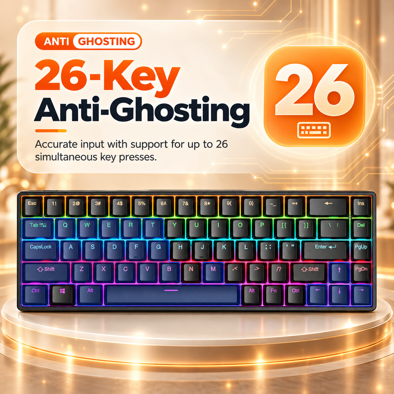 RUIOO Exclusive【 68-Key 】Mechanical Gaming Keyboard
True Mechanical Switches
 Rainbow Backlit & Replaceable Keycaps, Windows & Mac Compatible