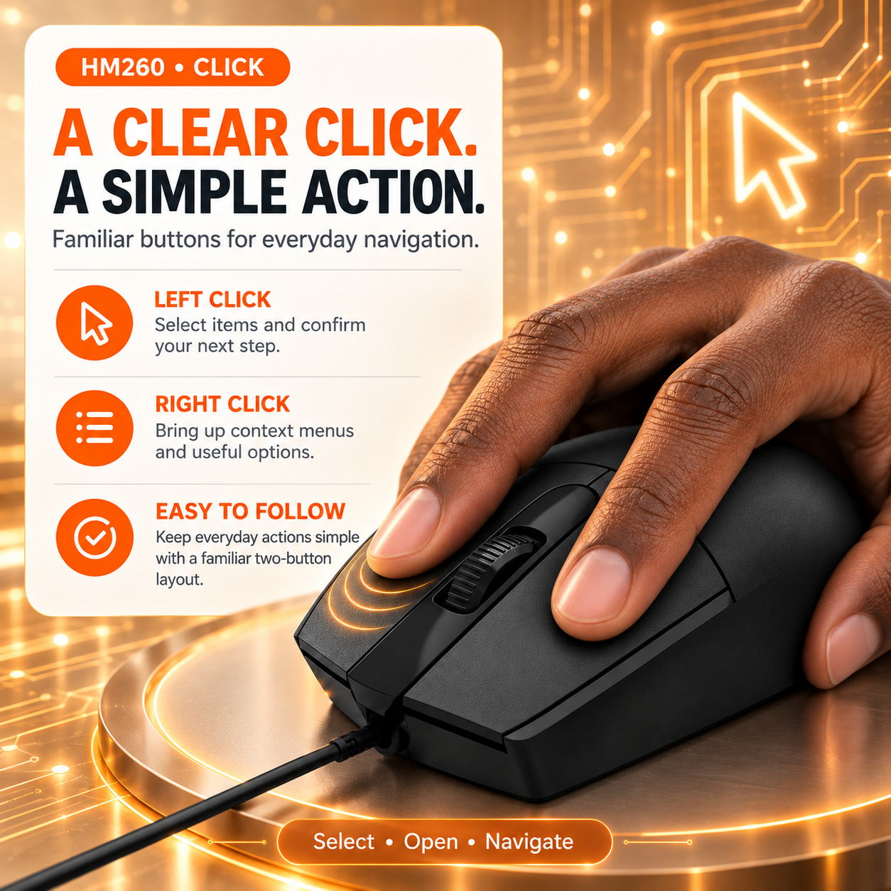 RUIOO HM260 Wired USB Mouse with 3 Buttons Optical Tracking and Stylish Design-USB Ergonomic Ambidextrous Computer Mouse for PC, Desktop, Laptop, Black