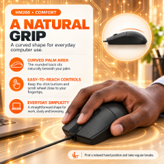 RUIOO HM260 Wired USB OPTICAL Mouse with 3 Buttons Optical Tracking and Stylish Design-USB Ergonomic Ambidextrous Computer Mouse for PC, Desktop, Laptop, Black