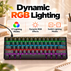 RUIOO Exclusive【 61-Key 】 Mechanical Gaming Keyboard
True Mechanical Switches
 Rainbow Backlit & Replaceable Keycaps, Windows & Mac Compatible