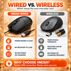 RUIOO HM260 Wired USB OPTICAL Mouse with 3 Buttons Optical Tracking and Stylish Design-USB Ergonomic Ambidextrous Computer Mouse for PC, Desktop, Laptop, Black