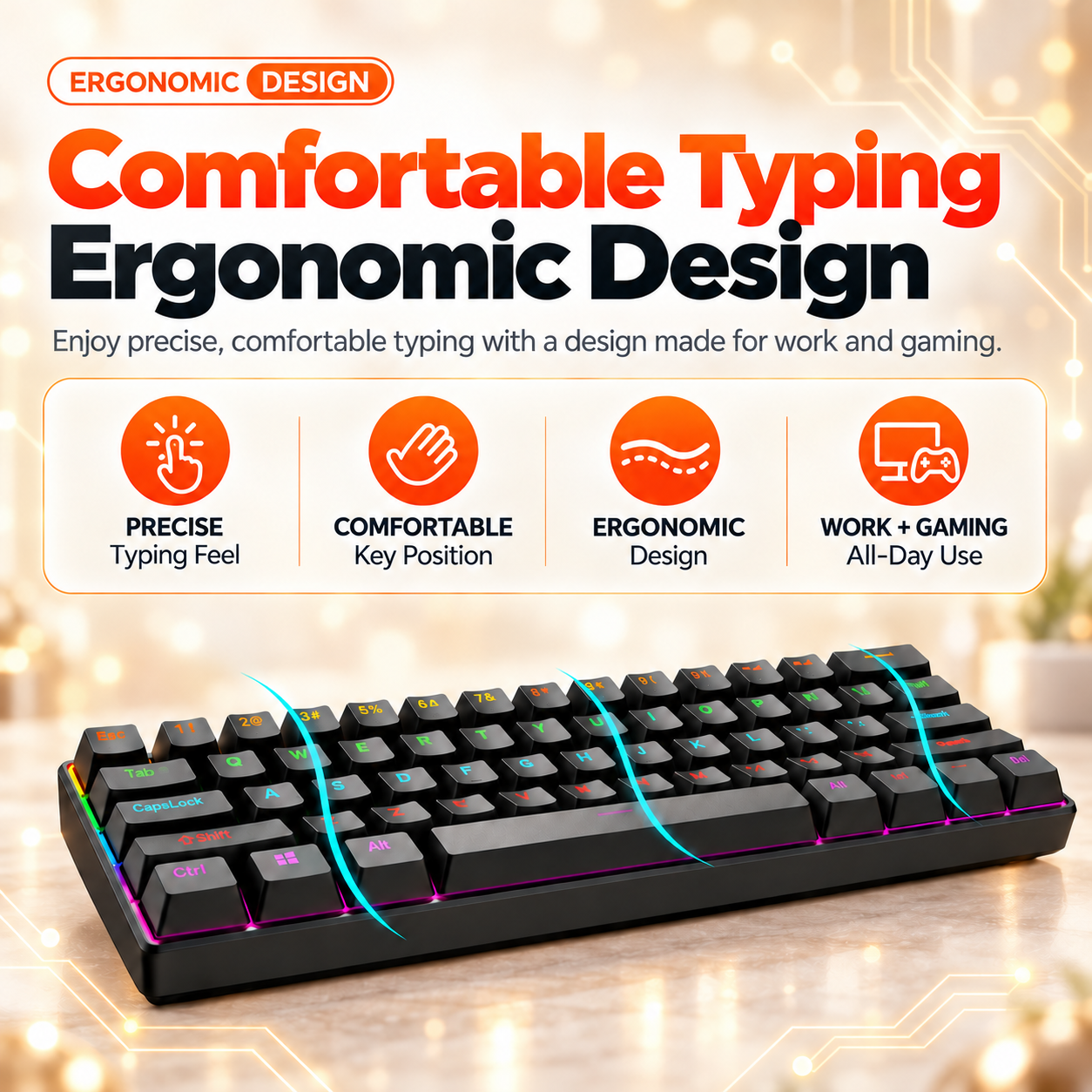 RUIOO Exclusive【 61-Key 】 Mechanical Gaming Keyboard
True Mechanical Switches
 Rainbow Backlit & Replaceable Keycaps, Windows & Mac Compatible