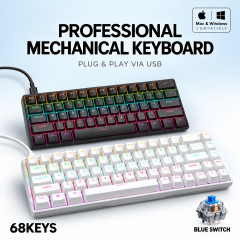 RUIOO Exclusive【 68-Key 】Mechanical Gaming Keyboard True Mechanical Switches Rainbow Backlit & Replaceable Keycaps Windows & Mac Compatible