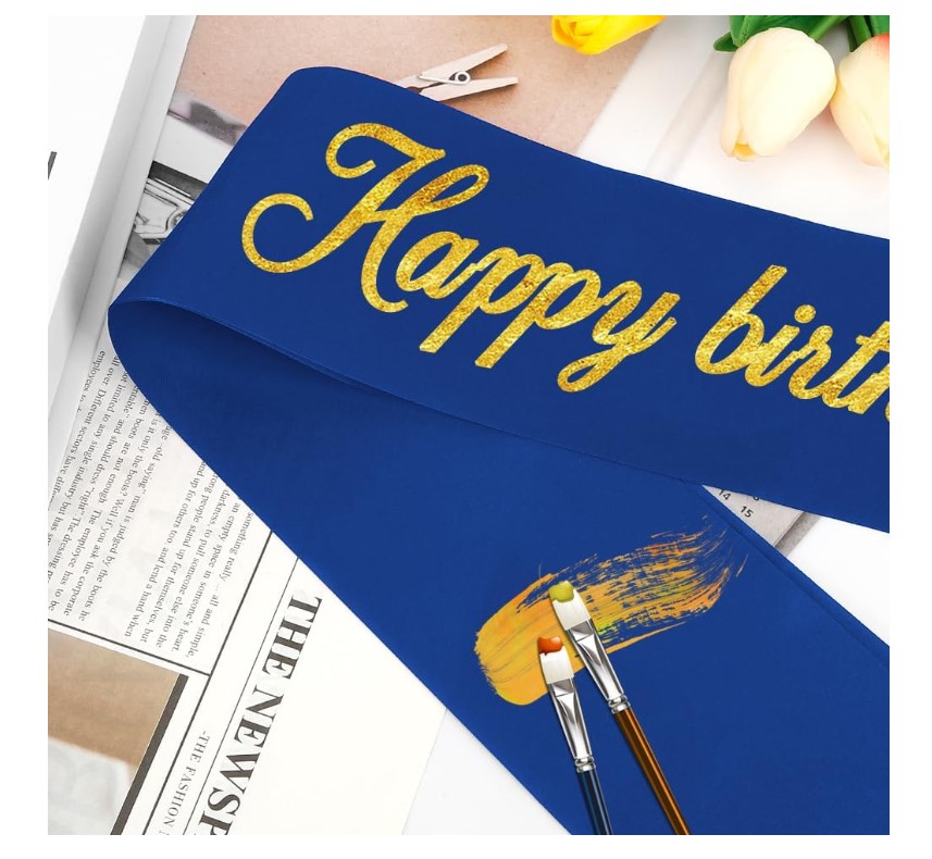 Happy Birthday Party Sash White Black & Gold Celebration Birthday Sash Adjustable Party Accessory Birthday Girl/Boy Decoration Sash for Birthday Photoshoot & Events