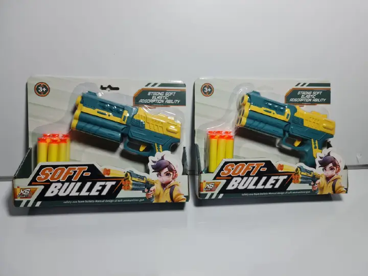 Soft Bullet Toy Gun Foam Dart Blaster Blue & Yellow Manual Pull-Back Fire Dragon Battle Blazer Shooting Toy Gun with EVA Adsorption Darts Kids Action Game Toy for Indoor & Outdoor Play Ages 3+