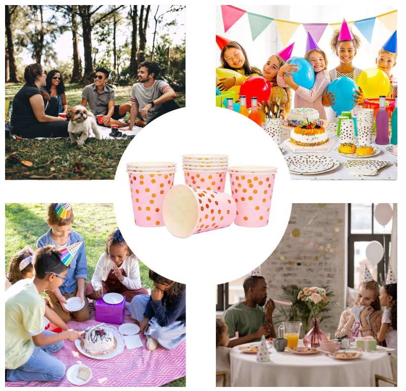Paper Party Cups Set Disposable Hot & Cold Drink Cups Colorful Party Cups for Coffee Tea Juice Water Birthday Party School Events Picnic & Special Occasions Tableware Set (Sold Per Set)