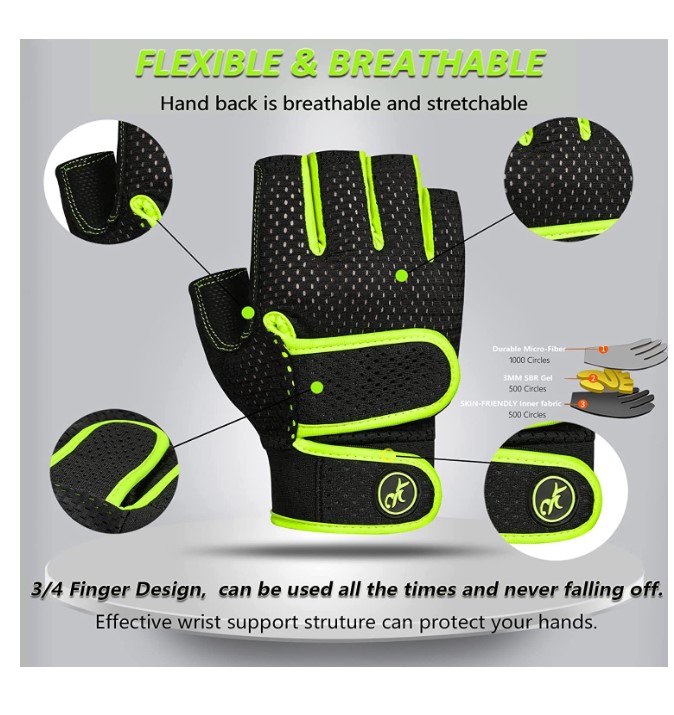 Padded Workout Gloves Gym Training Gloves Fitness Gloves with Wrist Support Anti-Slip Grip Breathable Weightlifting Gloves for Gym Cycling Fitness & Strength Training ( MOREOK)