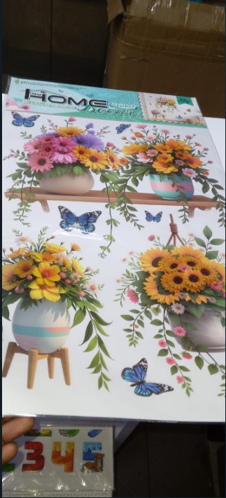 Floral and Butterfly 3D Wall Sticker Set PVC Decorative Peel & Stick Flower and Butterfly Design Wall Art Removable Home Room Decoration Living Room Bedroom Nursery DIY Wall Décor Stickers
