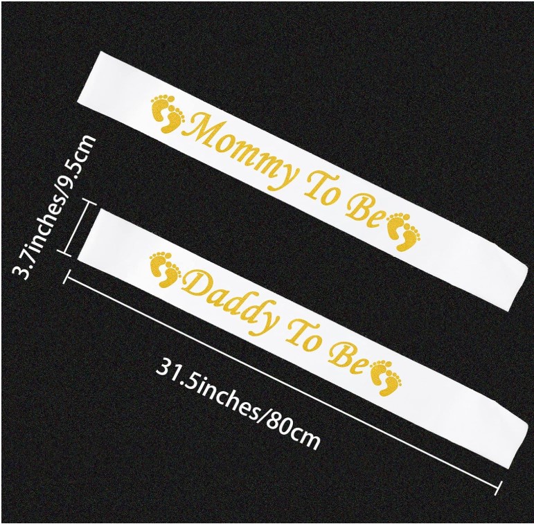 Mom To Be Sash Cotton Baby Shower Sash White Black & Gold Pregnancy Celebration Party Sash for Baby Shower Decoration Adjustable Maternity Event Accessory for Expectant Mother Photoshoot