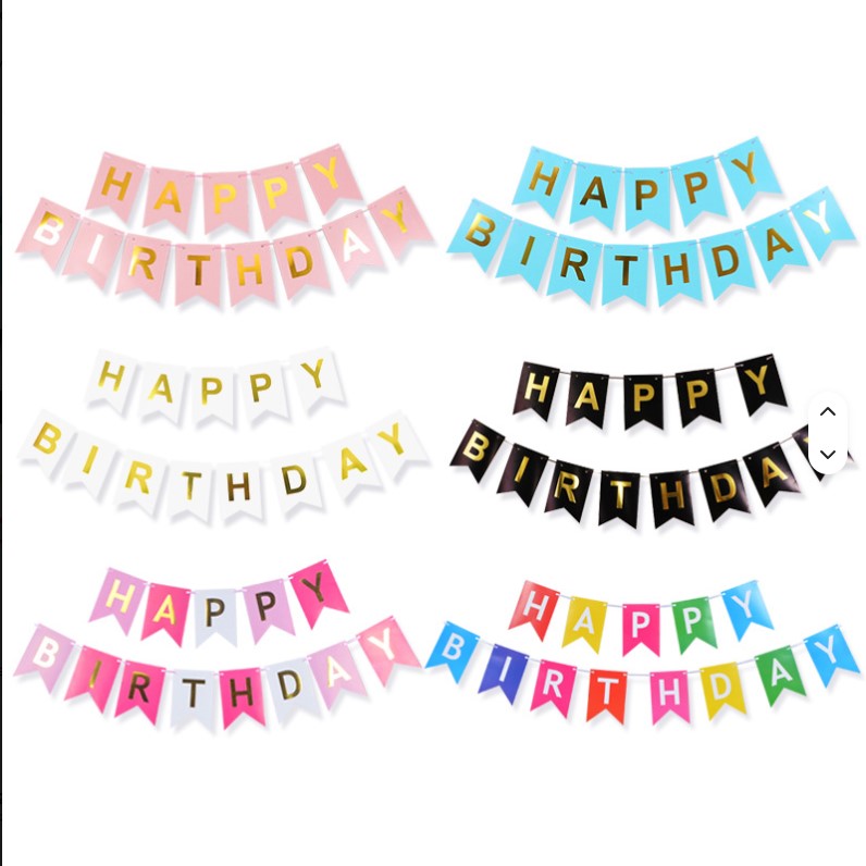 Happy Birthday Fishtail Paper Banner Set Individual Letter Swallowtail Pennant Banner Metallic Gold Foil Letter Party Decoration Hanging Banner with String for Birthday Party Supplies ( SET )