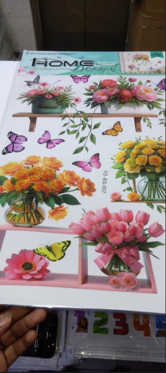 Floral and Butterfly 3D Wall Sticker Set PVC Decorative Peel & Stick Flower and Butterfly Design Wall Art Removable Home Room Decoration Living Room Bedroom Nursery DIY Wall Décor Stickers