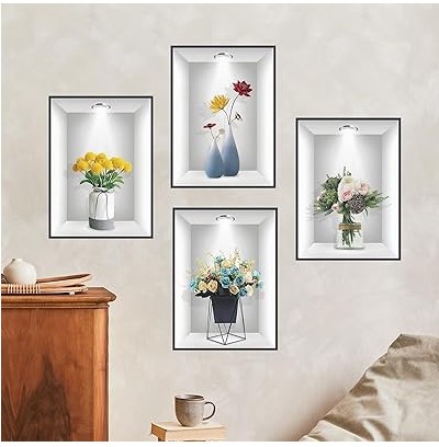 2 in 1 Flower Sticker Decorative Floral Wall & Craft Stickers Peel & Stick PVC Flower Decals for DIY Crafts Scrapbooking Room Decoration Furniture & Home Decor Stickers