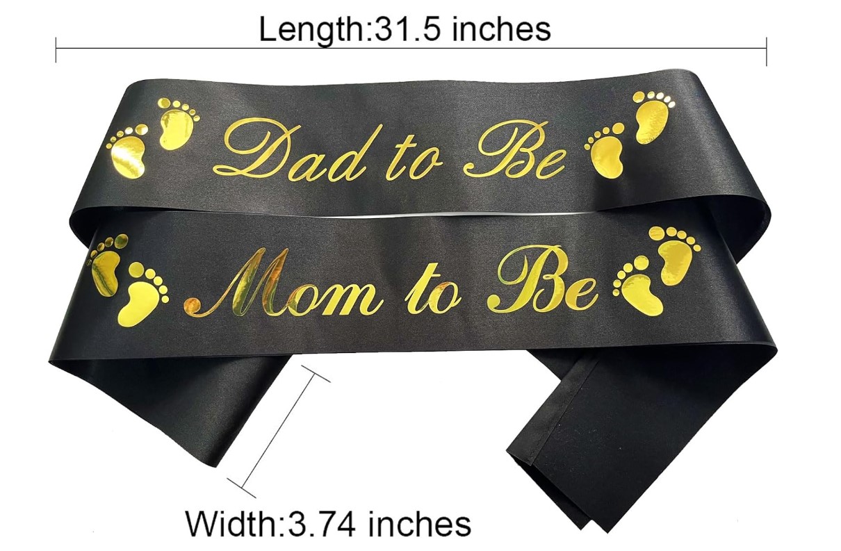 Mom To Be Sash Cotton Baby Shower Sash White Black & Gold Pregnancy Celebration Party Sash for Baby Shower Decoration Adjustable Maternity Event Accessory for Expectant Mother Photoshoot