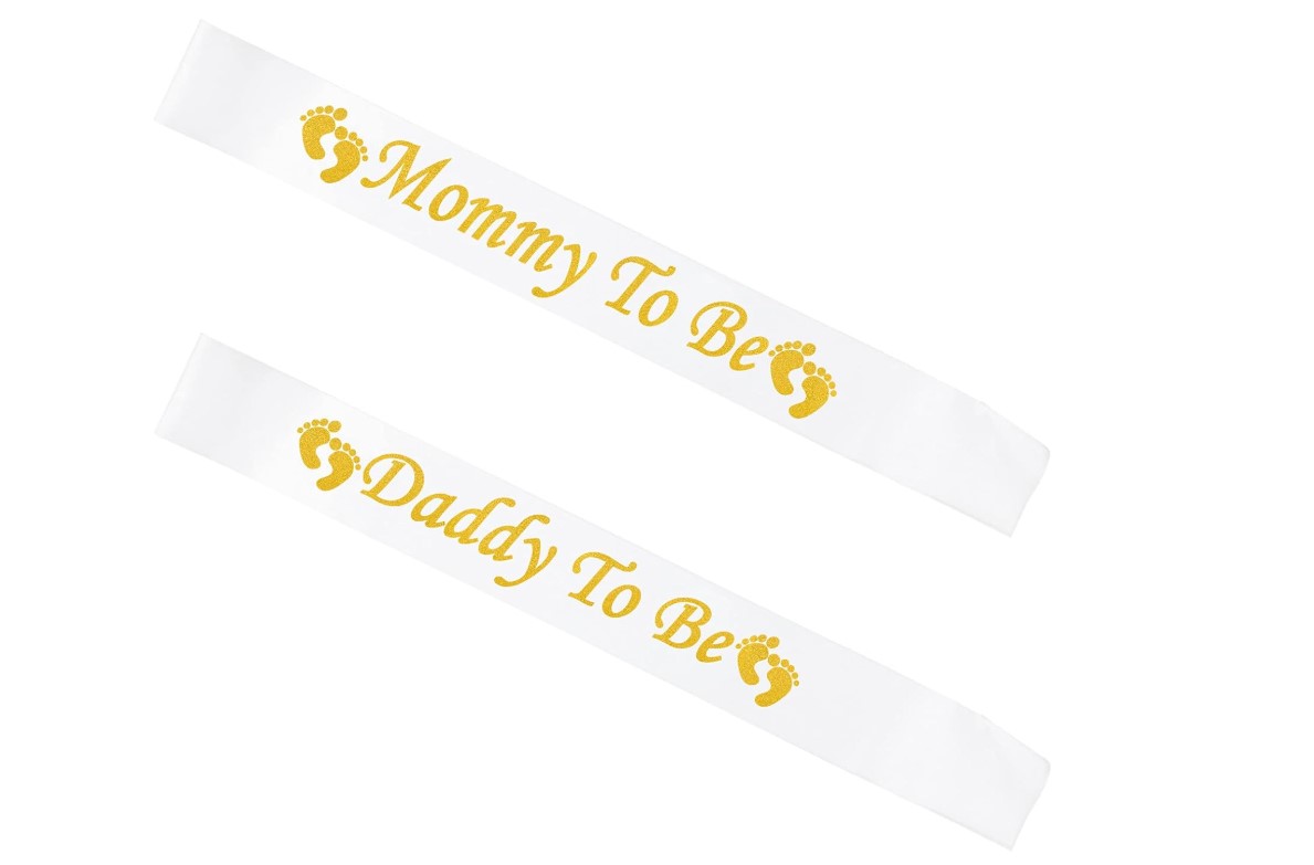 Mom To Be Sash Cotton Baby Shower Sash White Black & Gold Pregnancy Celebration Party Sash for Baby Shower Decoration Adjustable Maternity Event Accessory for Expectant Mother Photoshoot